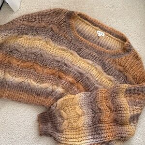 POL Women's Cable Knit Sweater in Brown and Tan